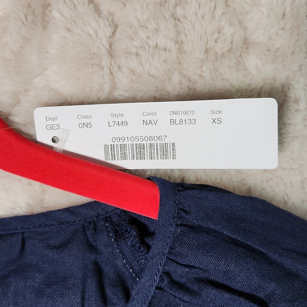 J.Crew Swing Blue Top Rickrack Trim L7449 Navy Puff Sleeve Blouse Womens XS NEW - Picture 5 of 6
